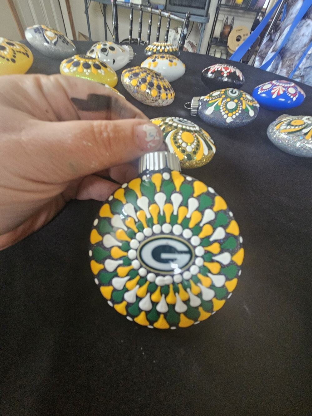 Green Bay Packers Hand-Painted Shatterproof Ornament 3” Dot Mandala